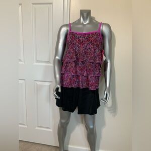 Fit 4 U Scoop Neck Ruffle Skortini with Contrast Piping Detail Pink, Size 16